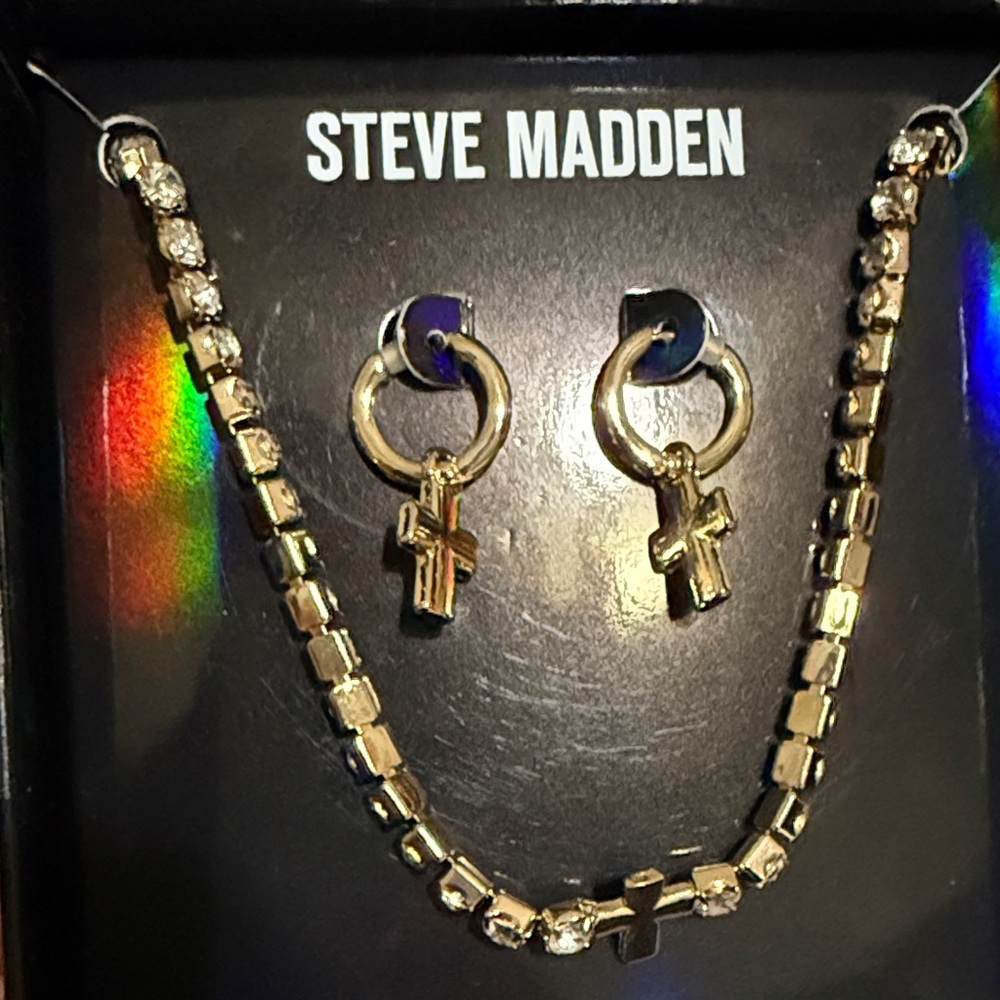Steve Madden Gold Cross Charm Jewelry Set
